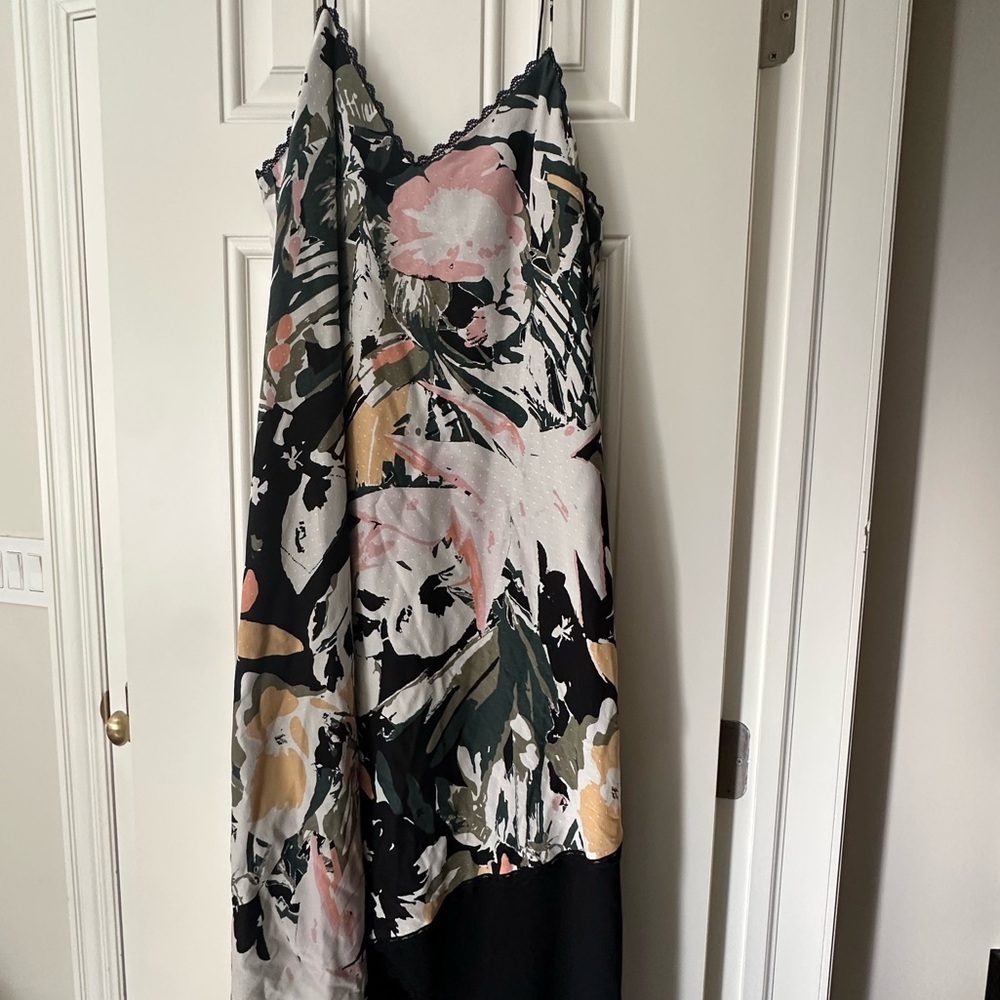 Club Monaco Asymmetrical Floral Dress - Black, Pink, Cream
